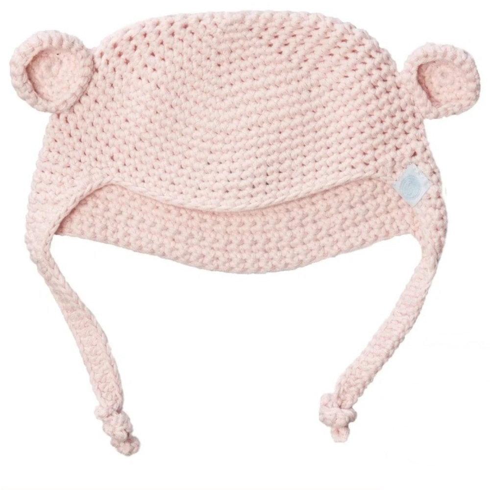 THE CUTEST Pink Beba Bean Knitted Crochet Bear Beanie Hat Toque